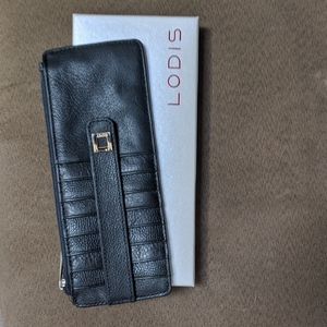 Women's Lodis Black Leather Wallet Julia Long Stacker RFID Blocking Credit Cards